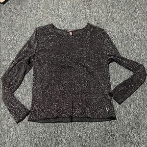 Victoria's Secret Black mesh sheer Sparkle Long Sleeve Top carnival Mardi Gras